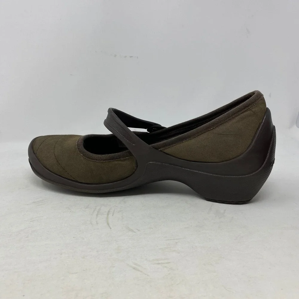 Crocs Womens Brown Nubuck Leather Mary Jane Wedge Shoes‎ Comfort 10889 Size 9
